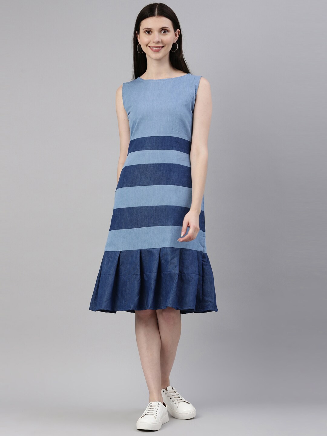 

ZHEIA Blue Striped Cotton Drop-Waist Dress