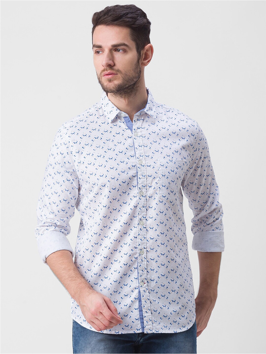 

Globus Men White Comfort Printed PUre Cotton Casual Shirt