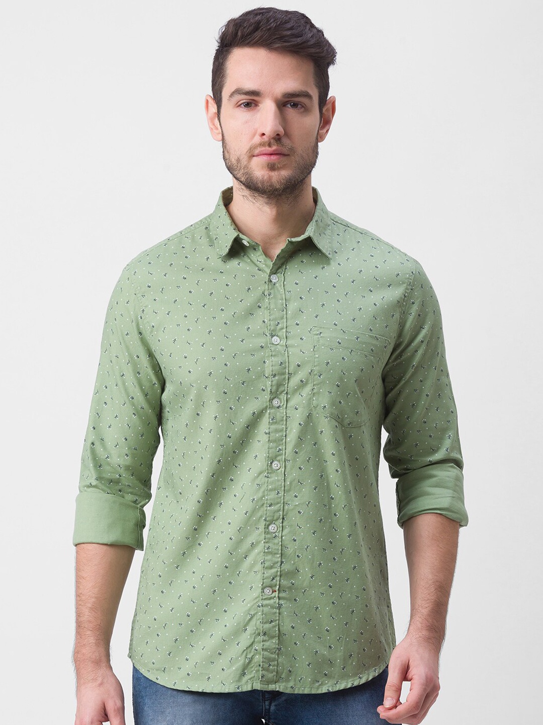 

Globus Men Green Comfort Printed Cotton Casual Shirt