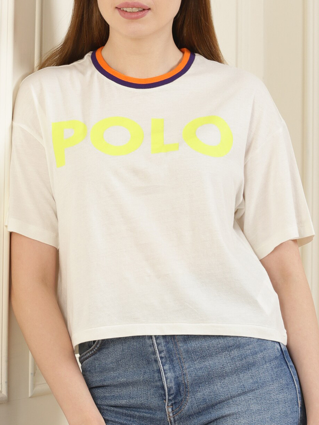

Polo Ralph Lauren Women White Typography Printed Cotton T-Shirt