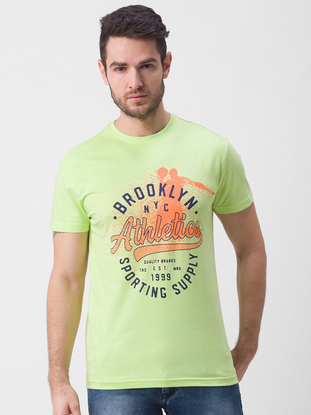 

Globus Men Green Typography Printed Slim Fit Pure Cotton T-shirt