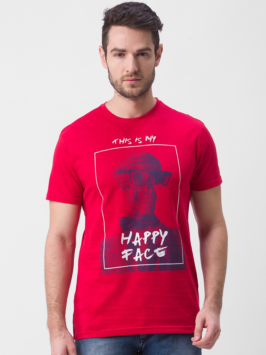 

Globus Men Red Typography Printed Slim Fit Cotton T-shirt