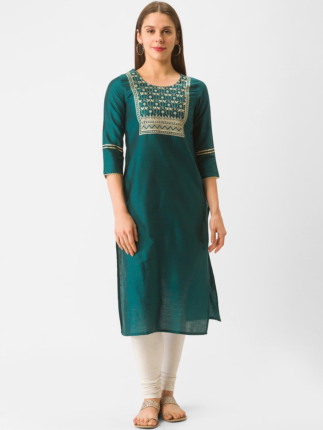 

Globus Women Green Ethnic Motifs Embroidered Kurta