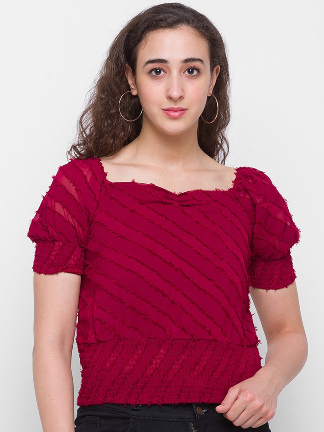 

Globus Women Maroon Striped Georgette Top