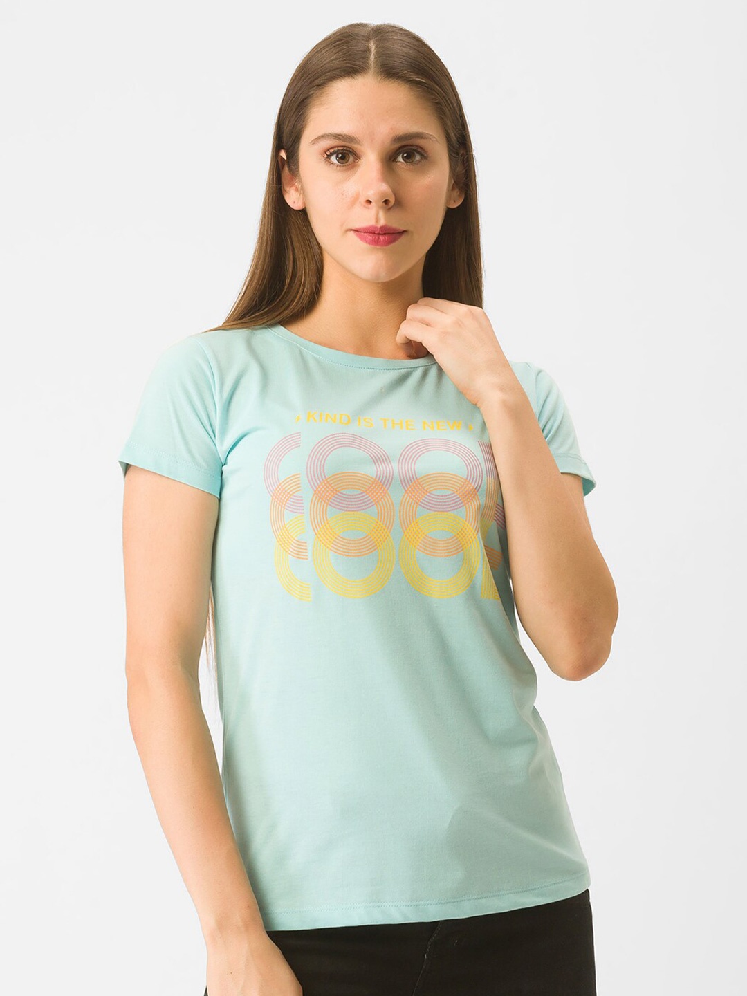 

Globus Women Blue & Yellow Typography Printed T-shirt