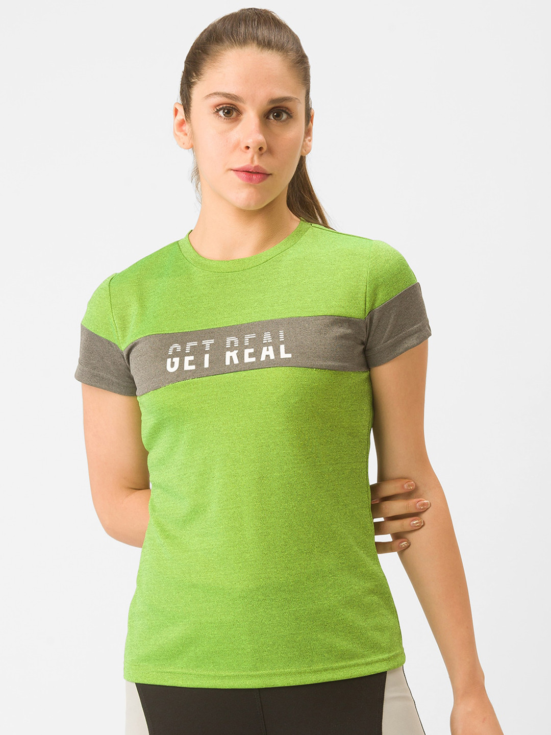 

Globus Women Green & Grey Typography Printed T-shirt