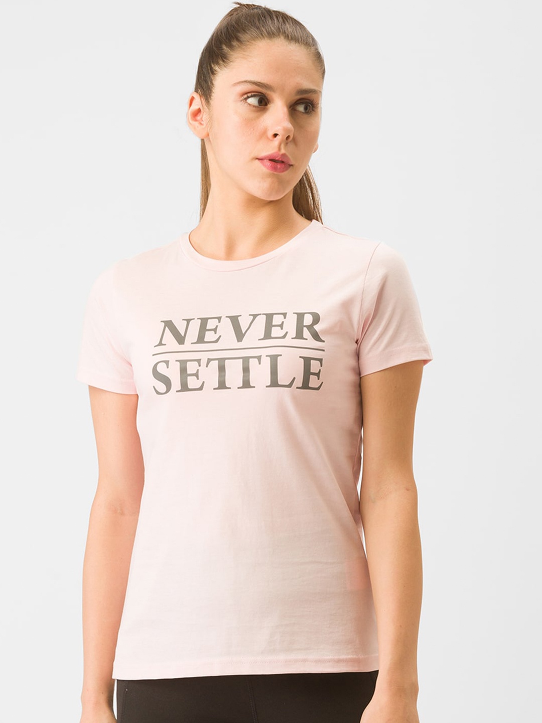 

Globus Women Pink Typography Printed Running Cotton T-shirt