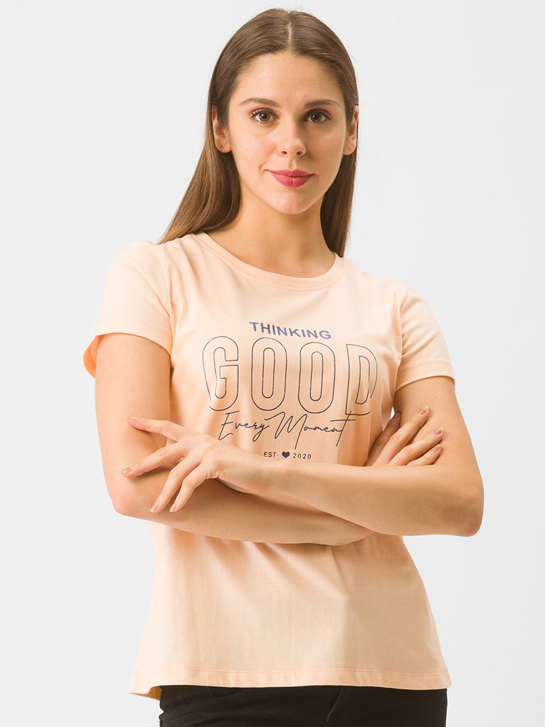 

Globus Women Pink Typography Pure Cotton Printed T-shirt