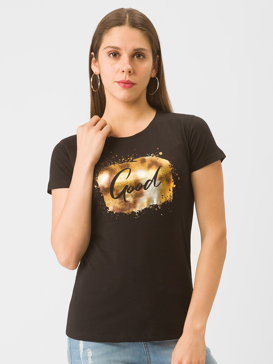 

Globus Women Black Printed T-shirt
