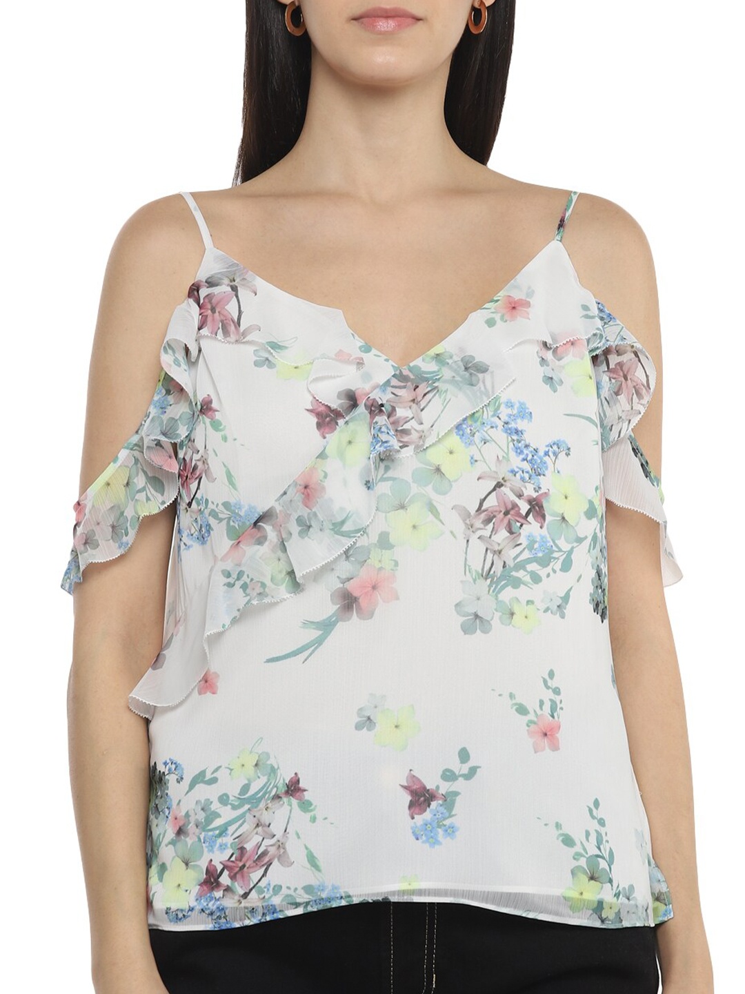 

Ted Baker Cream-Coloured Floral Print Pure Cotton Top