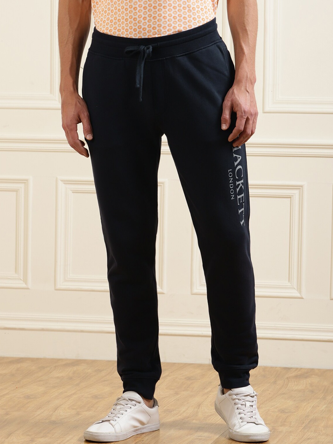 

HACKETT LONDON Men Navy Blue Brand Logo Pure Cotton Joggers