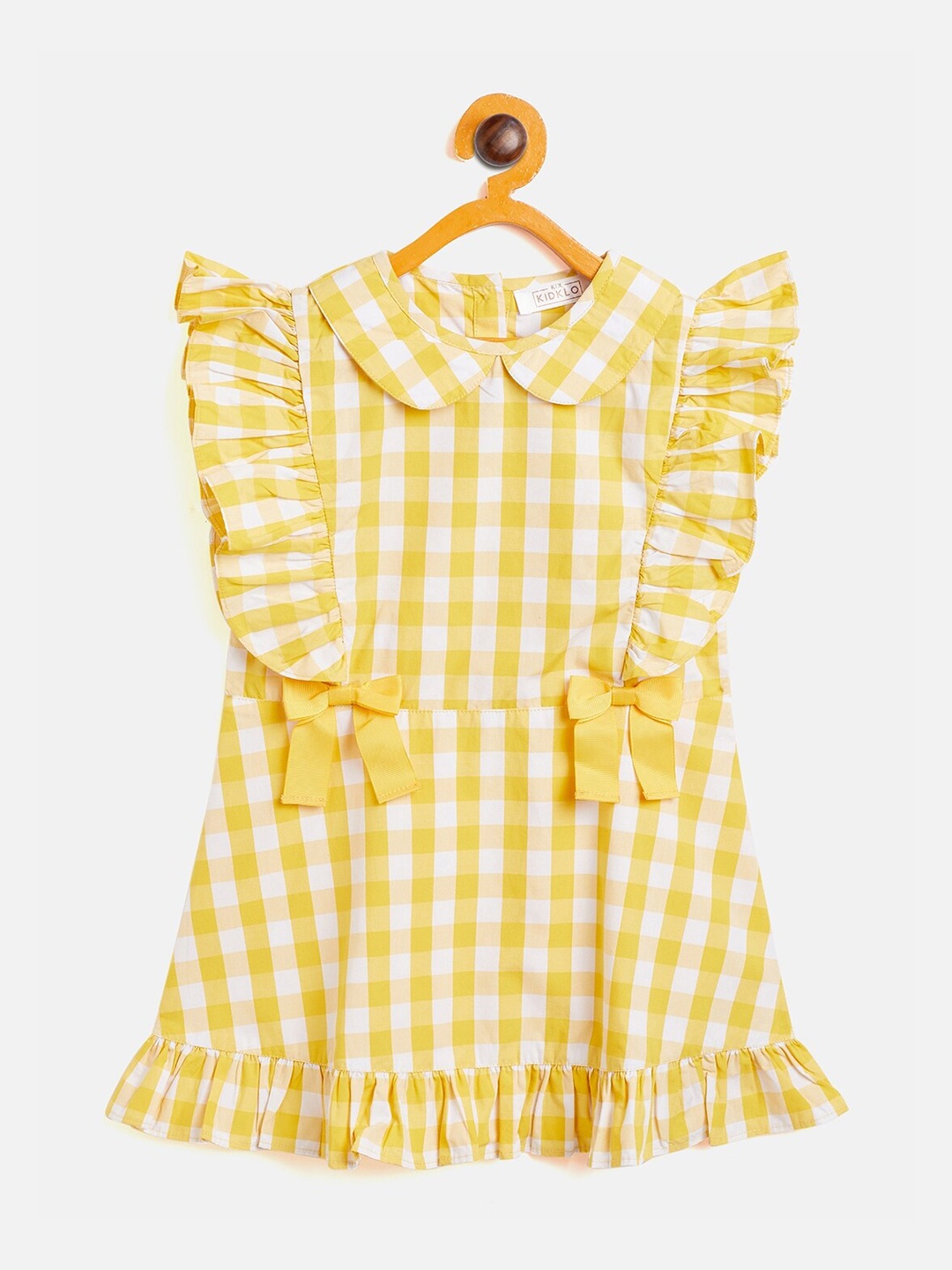 

KIDKLO Girls Yellow Checked Peter Pan Collar A-Line Dress