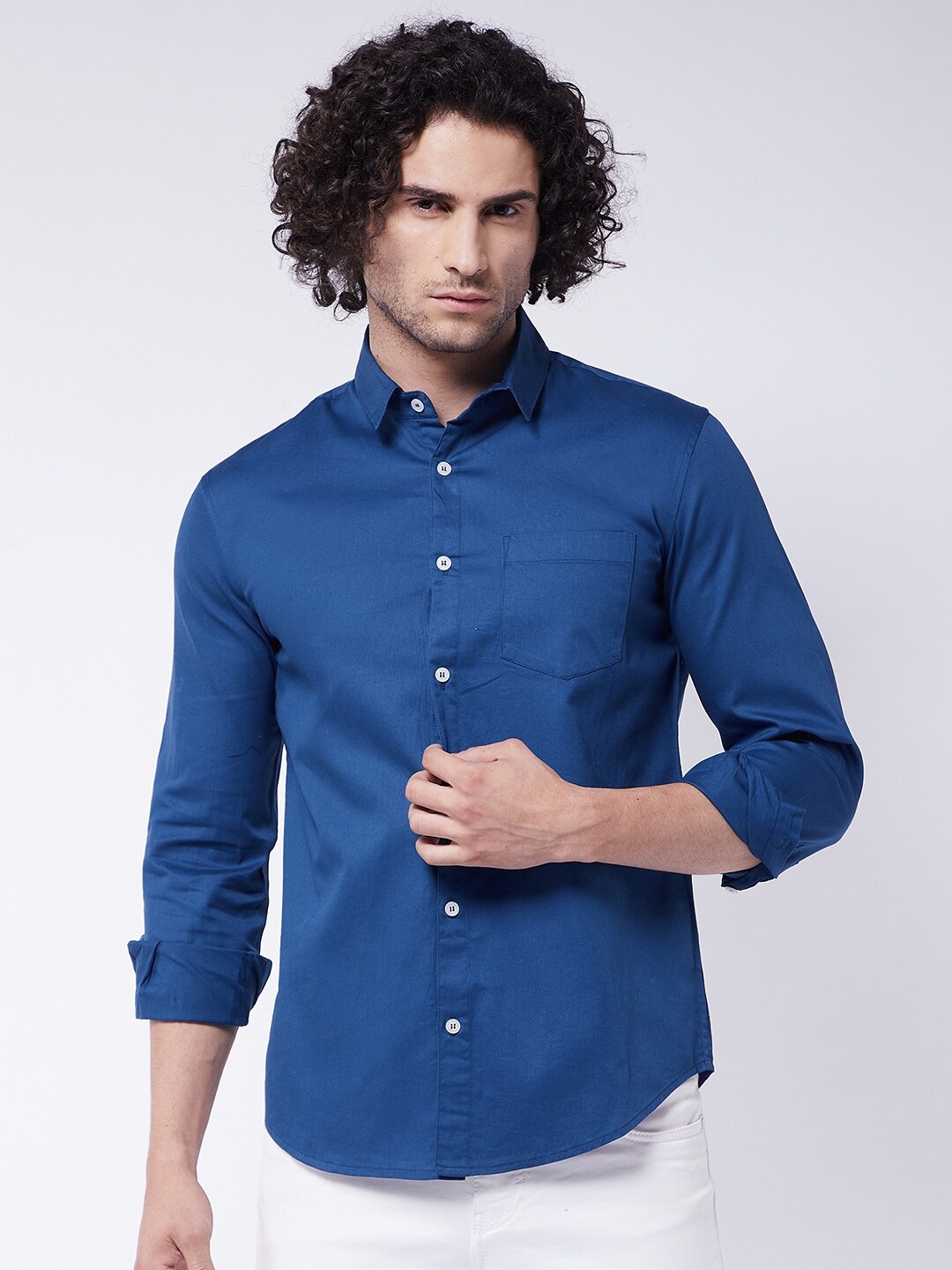 

Rick Masch Men Blue Solid Smart Slim Fit Cotton Casual Shirt