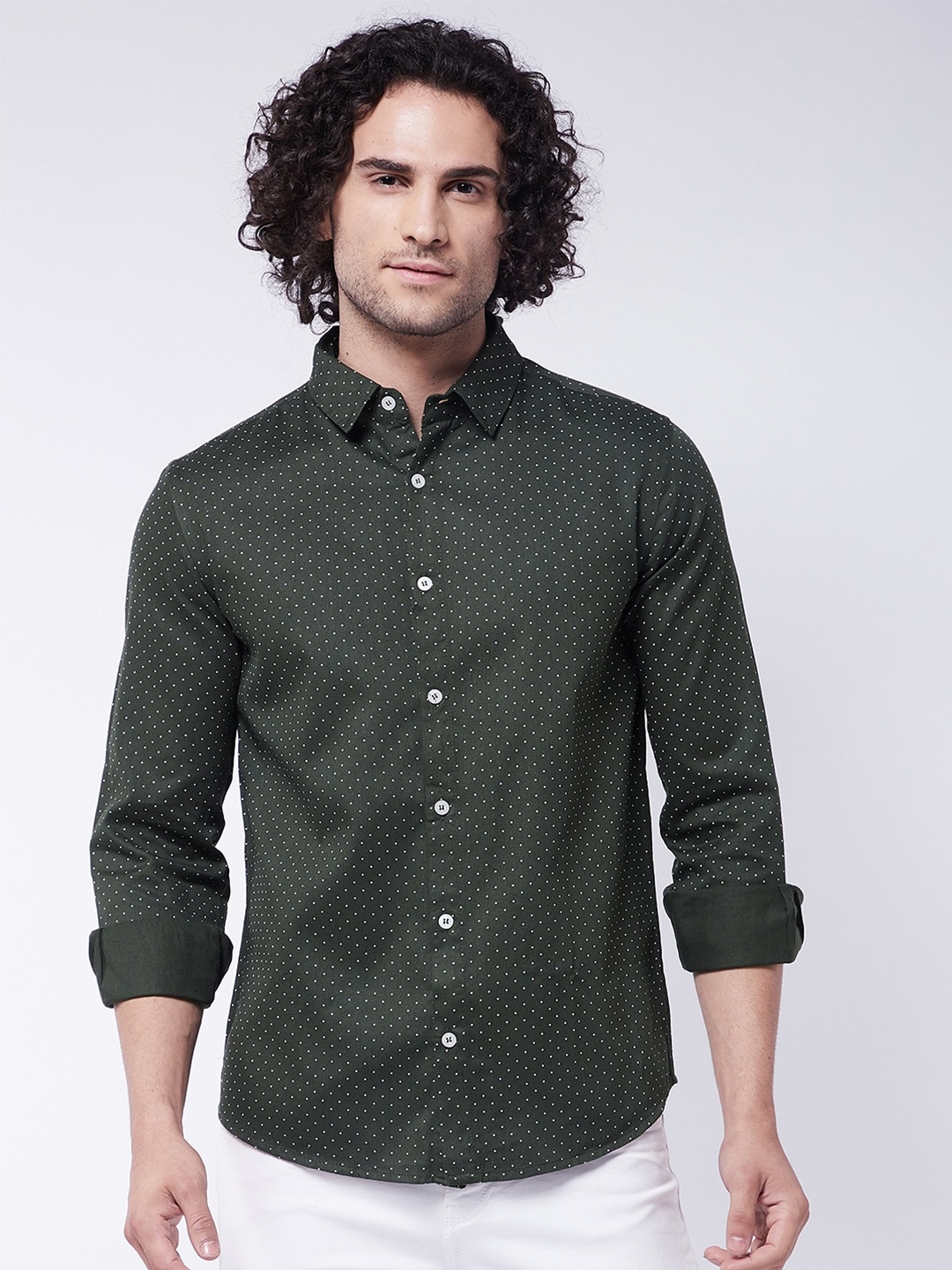 

Rick Masch Men Green Smart Slim Fit Printed Cotton Casual Shirt