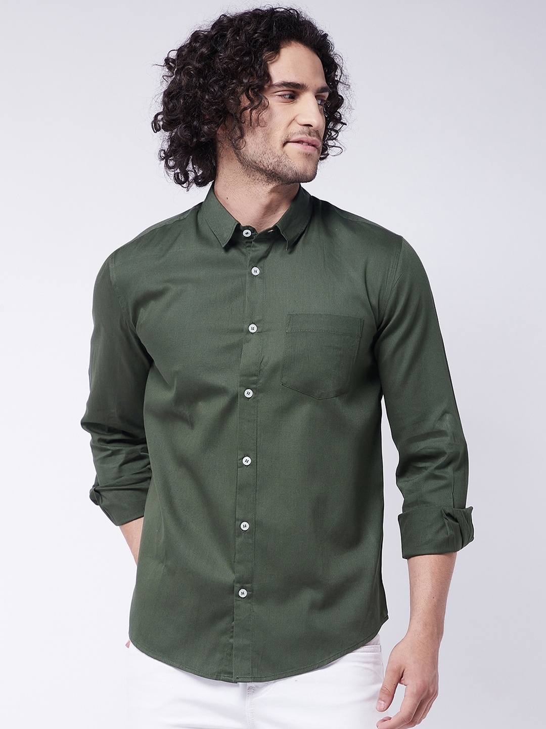 

Rick Masch Men Olive Green Smart Slim Fit Casual Shirt