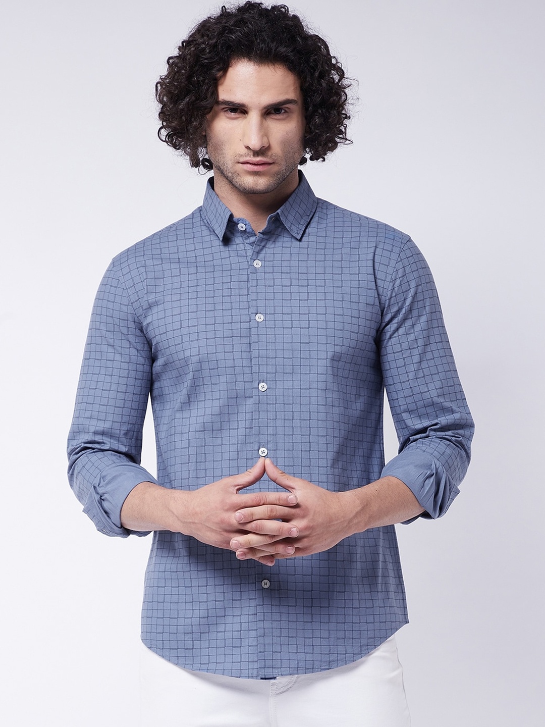 

Rick Masch Men Blue Smart Slim Fit Checked Casual Shirt