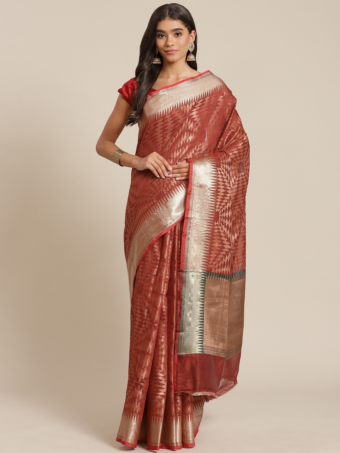 

Banarasi Style Red & Gold-Toned Woven Design Art Silk Banarasi Saree