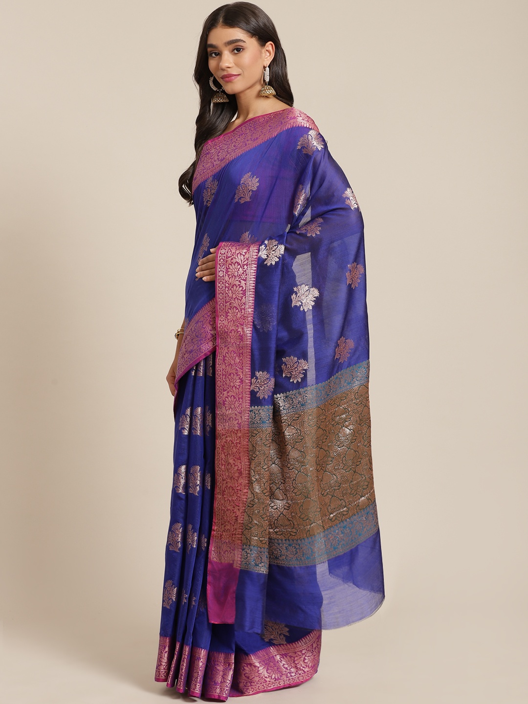 

Banarasi Style Blue Woven Design Silk Cotton Banarasi Saree