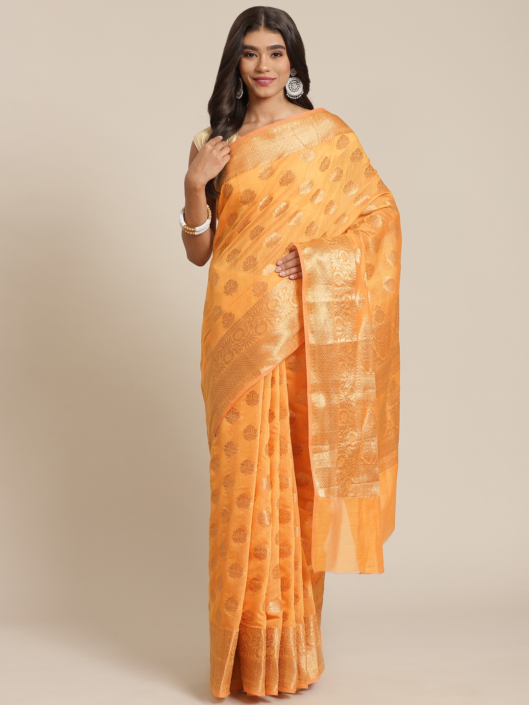 

Banarasi Style Yellow Woven Design Silk Cotton Banarasi Saree