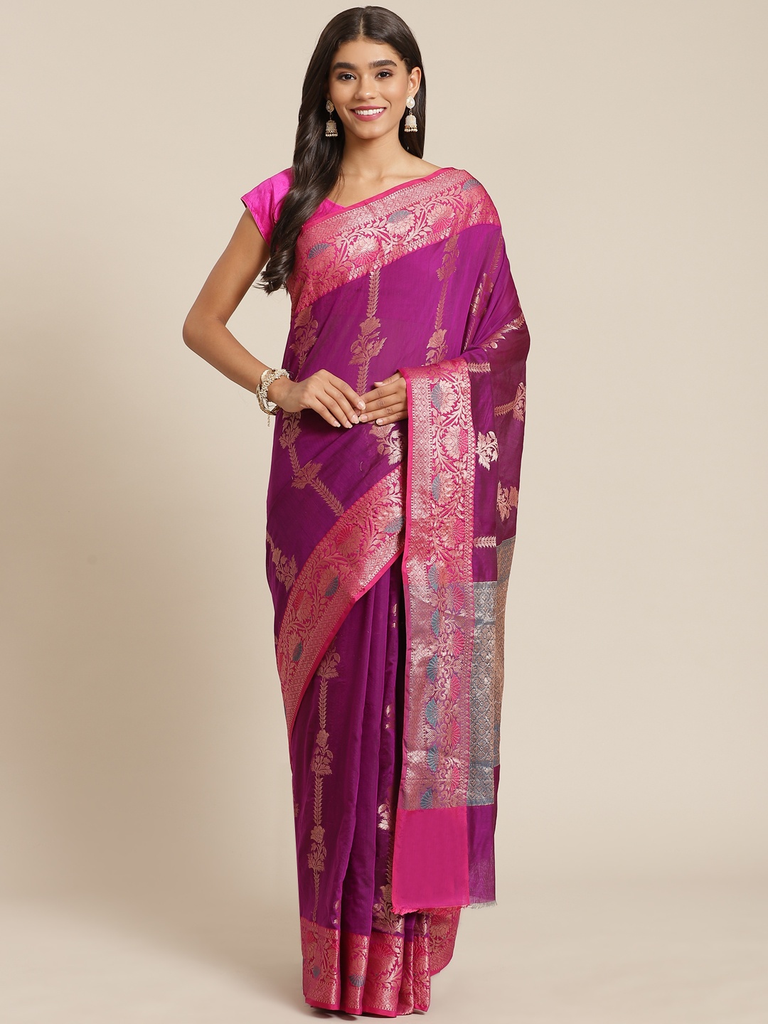 

Banarasi Style Purple Woven Design Silk Cotton Banarasi Saree