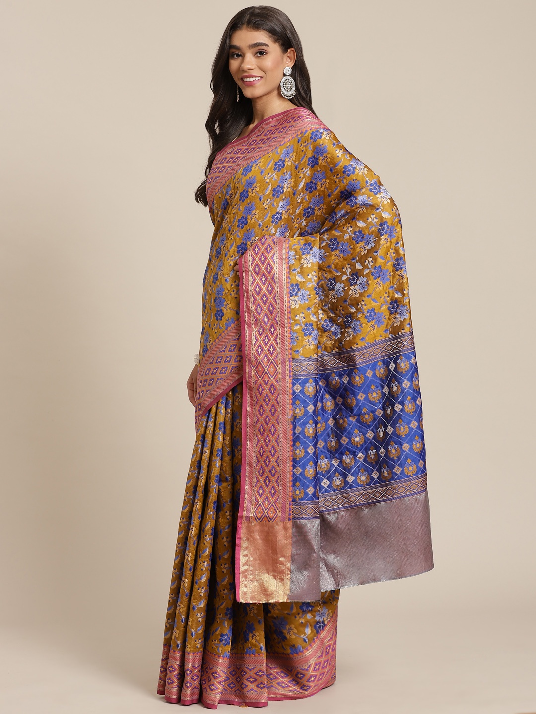

Banarasi Style Blue & Yellow Woven Design Art Silk Banarasi Saree