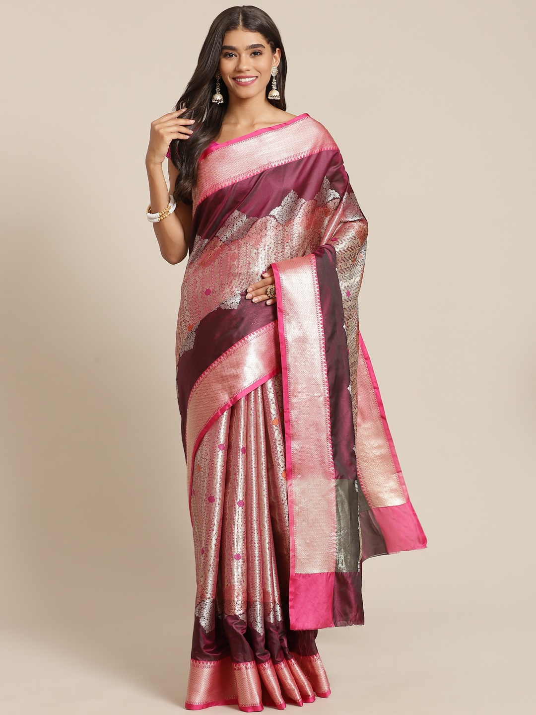 

Banarasi Style Maroon & Golden Ethnic Motifs Zari Art Silk Banarasi Saree
