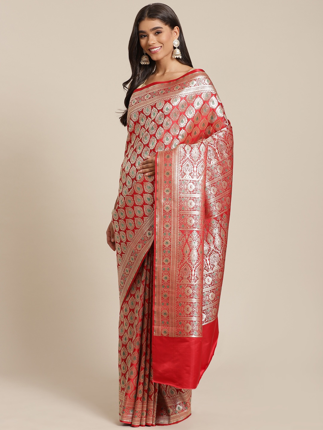 

Banarasi Style Red & Gold-Toned Woven Design Art Silk Banarasi Saree