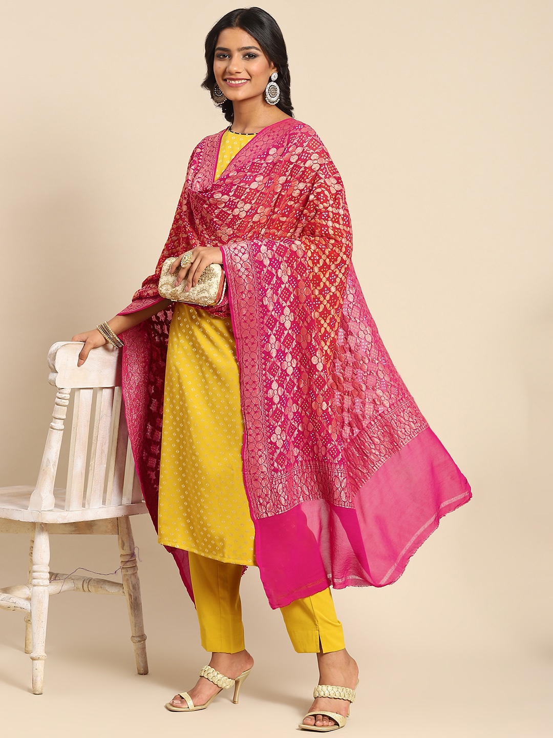 

Banarasi Style Red & Golden Ethnic Motifs Pure Silk Banarasi Dupatta with Zari