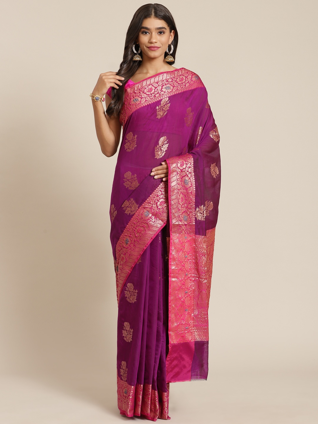 

Banarasi Style Purple Woven Design Silk Cotton Banarasi Saree