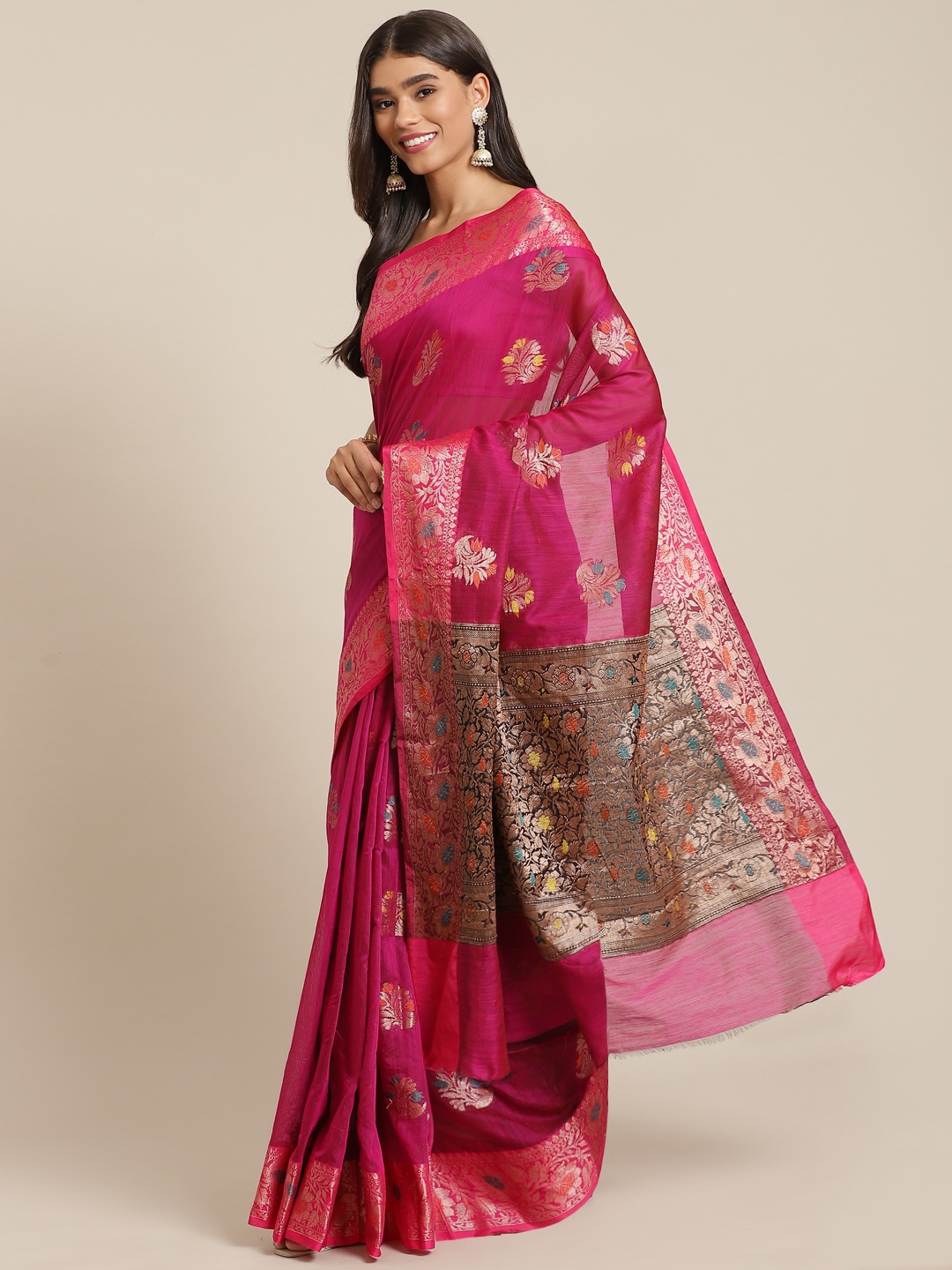 

Banarasi Style Pink Woven Design Silk Cotton Banarasi Saree