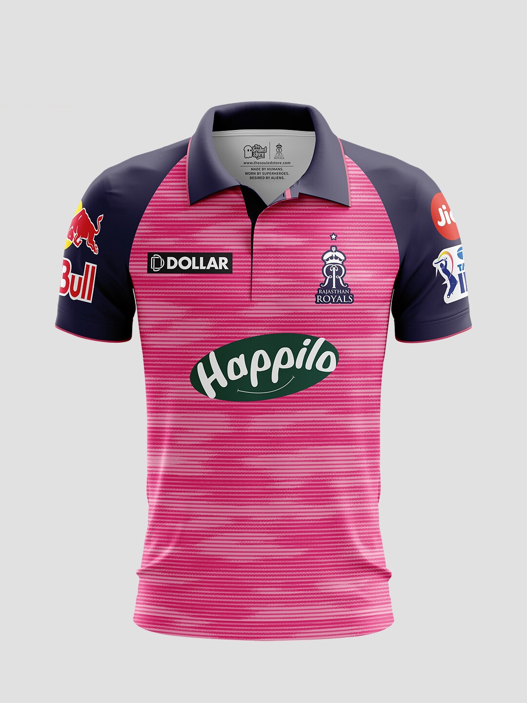 

The Souled Store Men Pink & Blue Typography Printed Polo Collar T-shirt