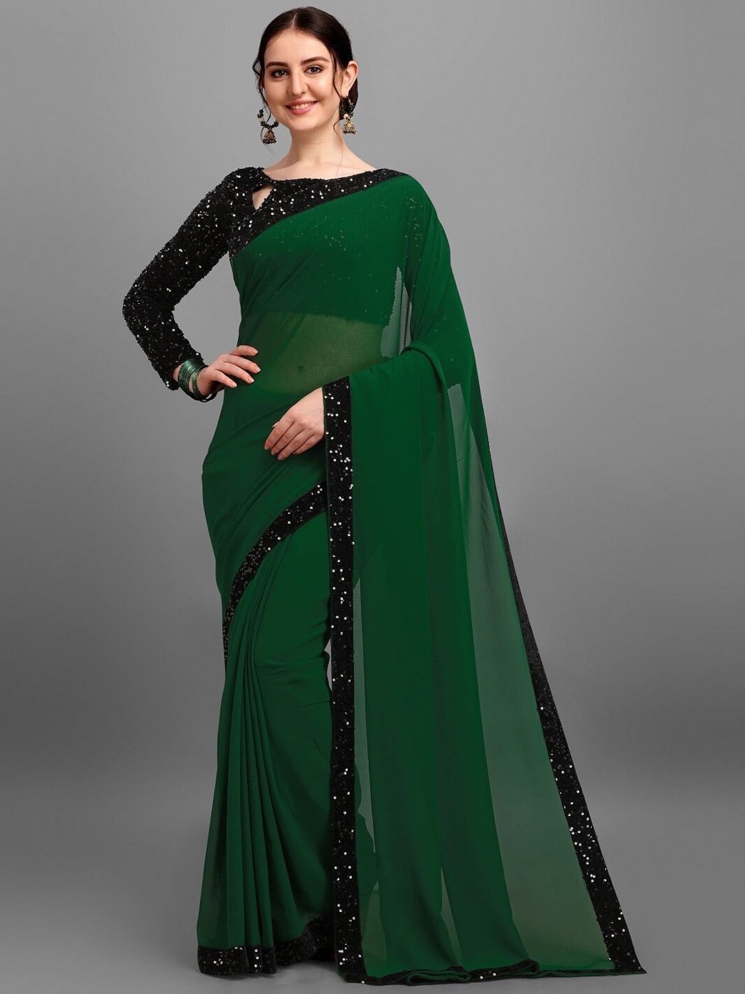 

PMD Fashion Green & Black Sequinned Saree