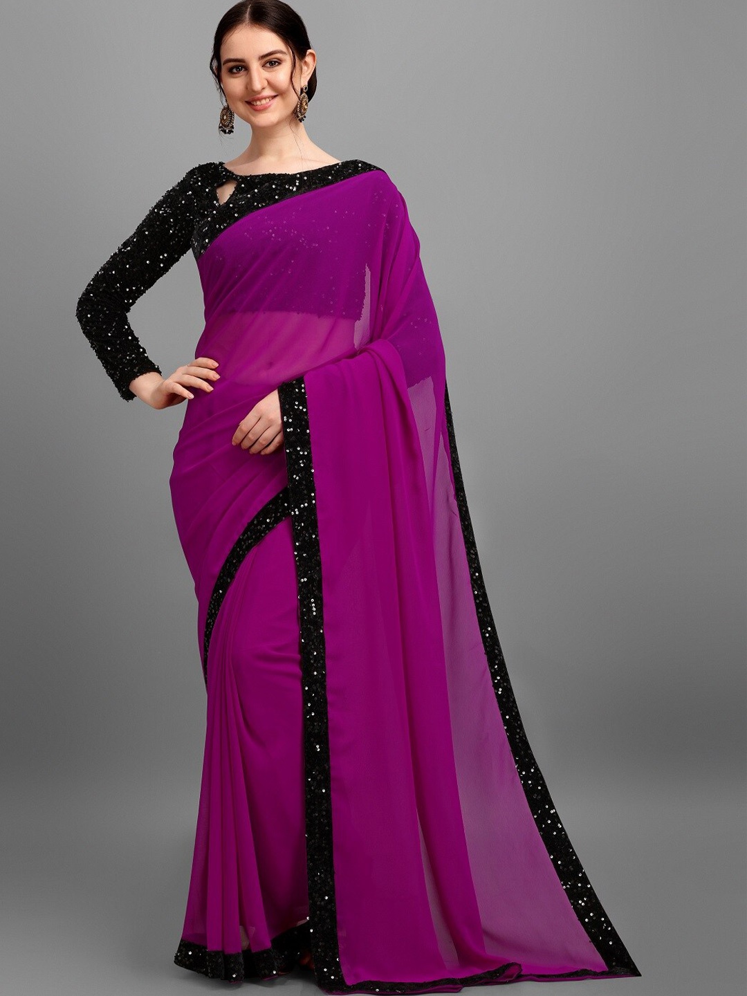 

PMD Fashion Purple & Black Sequinned Saree
