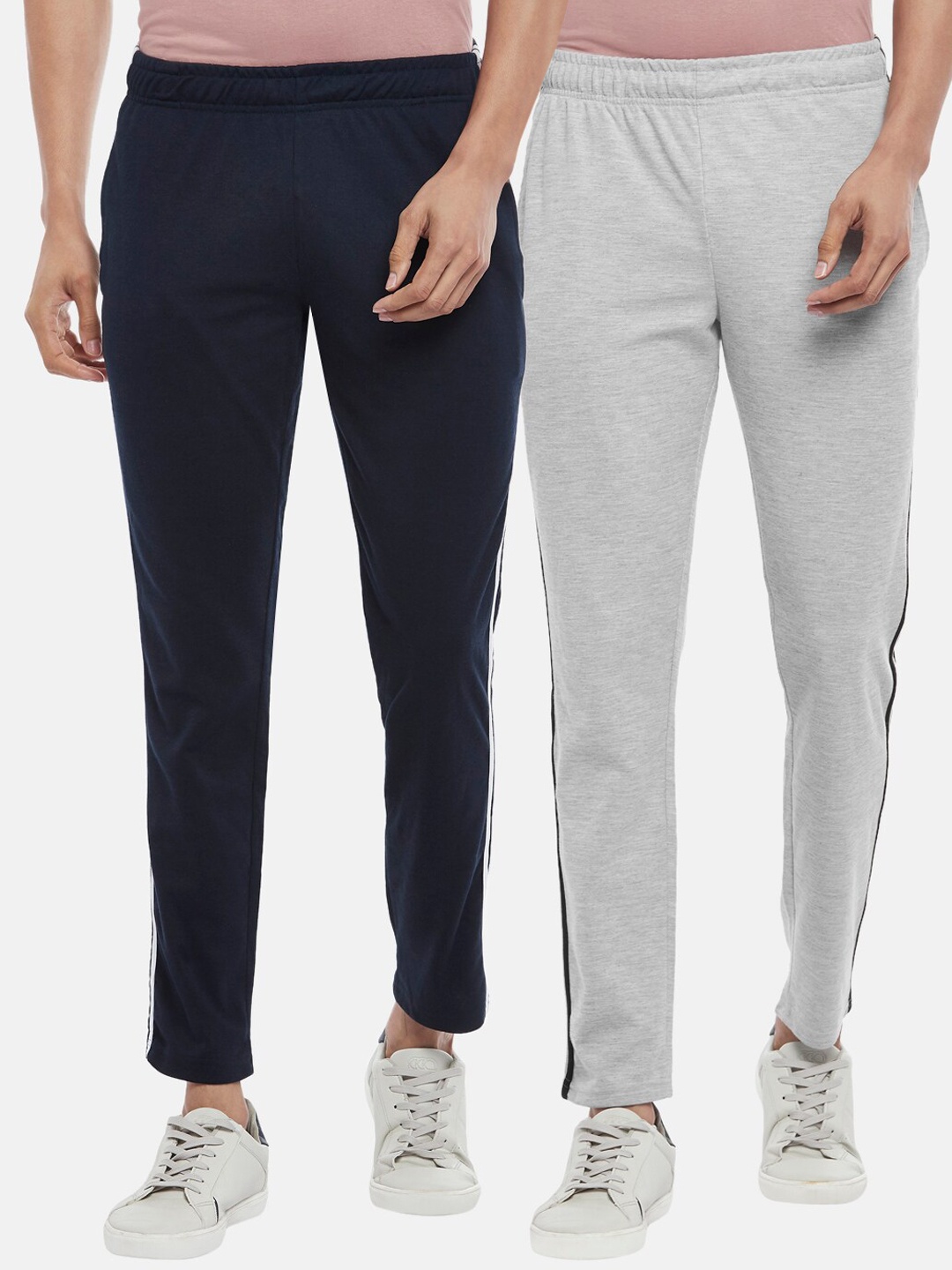

People Men Navy Blue & Grey Pack of 2 Solid Slim Fit Track Pants