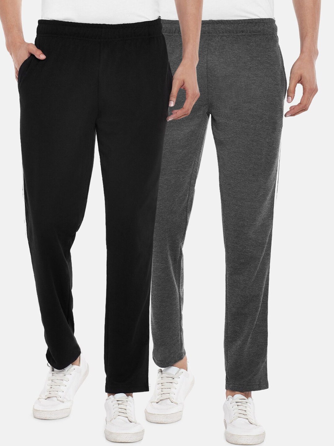 

People Men Pack of 2 Solid Slim-Fit Track Pants, Black