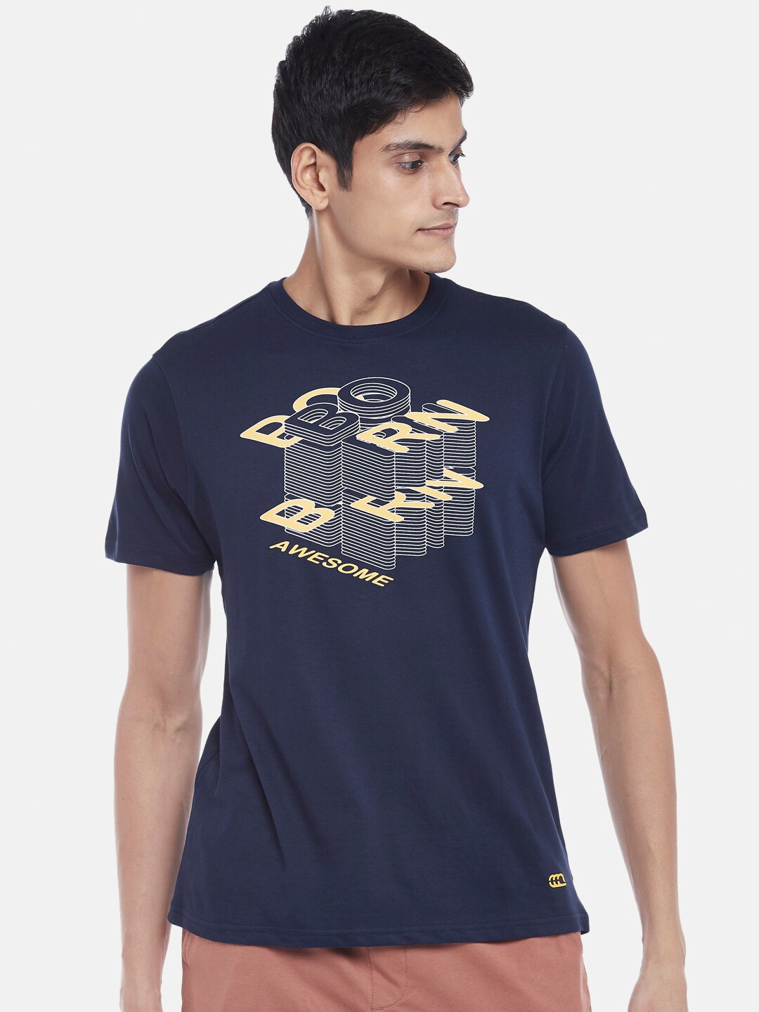 

Ajile by Pantaloons Men Navy Blue Typography Printed Slim Fit T-shirt