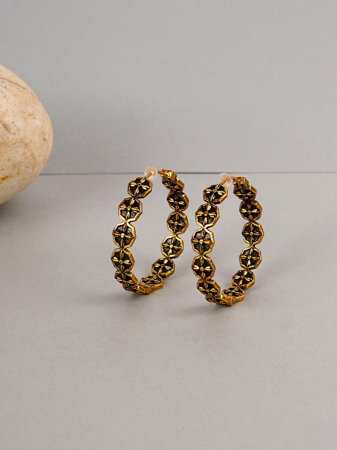

Voylla Gold-Toned & Black Geometric Hoop Earrings