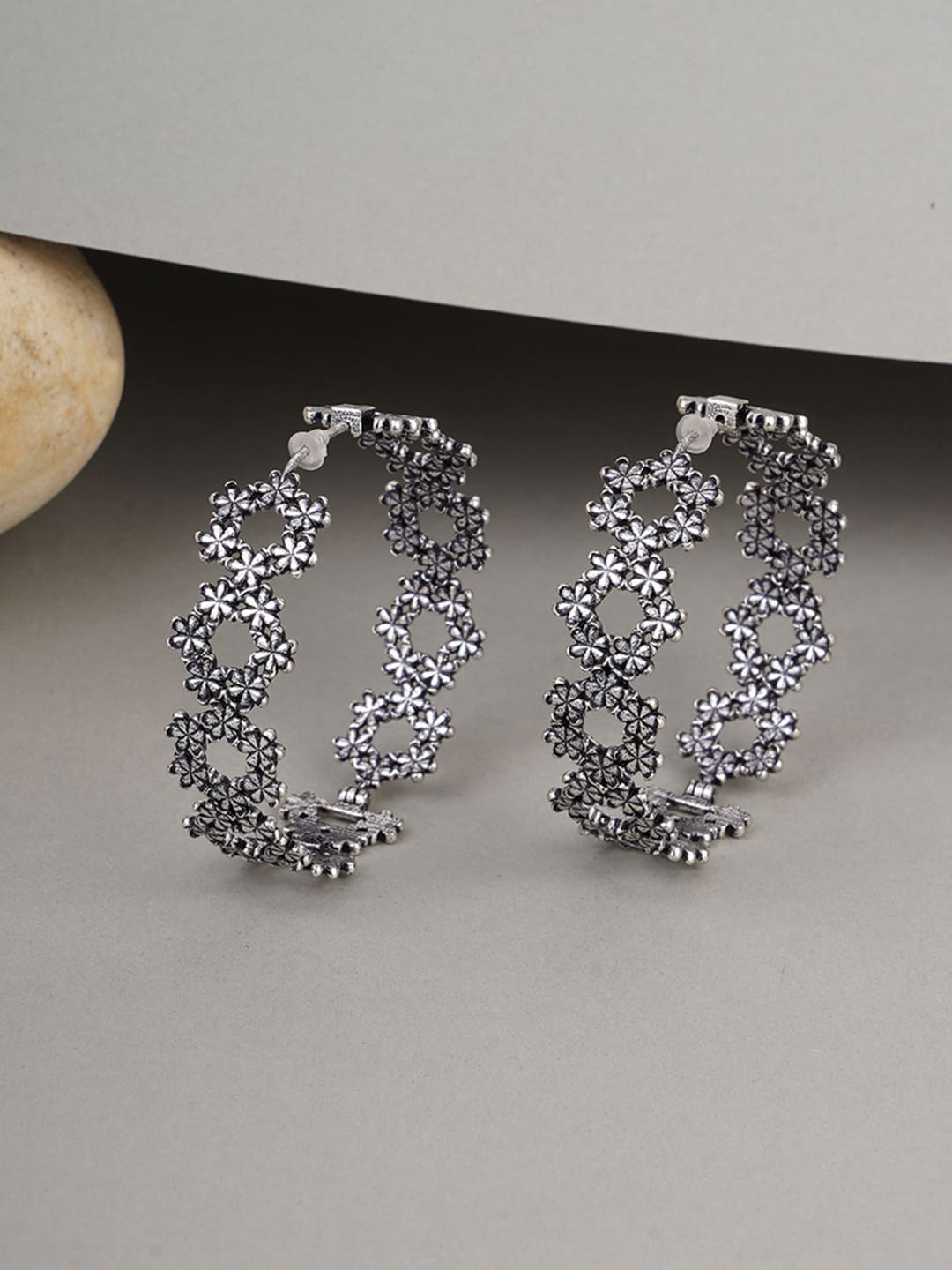 

Voylla Silver-Toned Contemporary Hoop Earrings