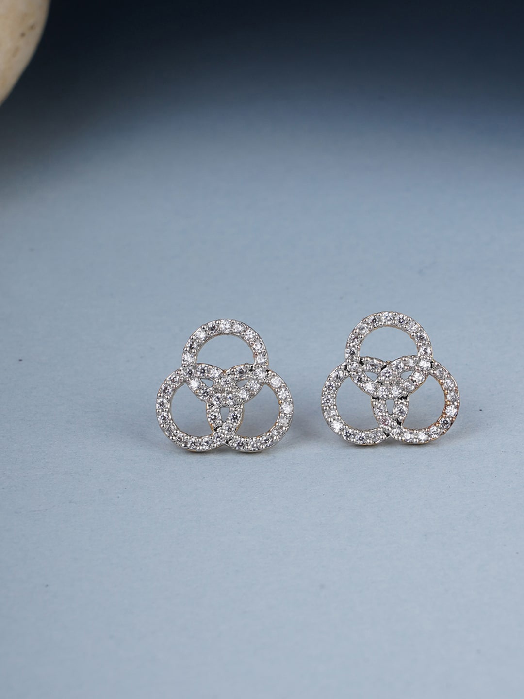 

Voylla Gold-Plated & White AD & CZ Floral Studs