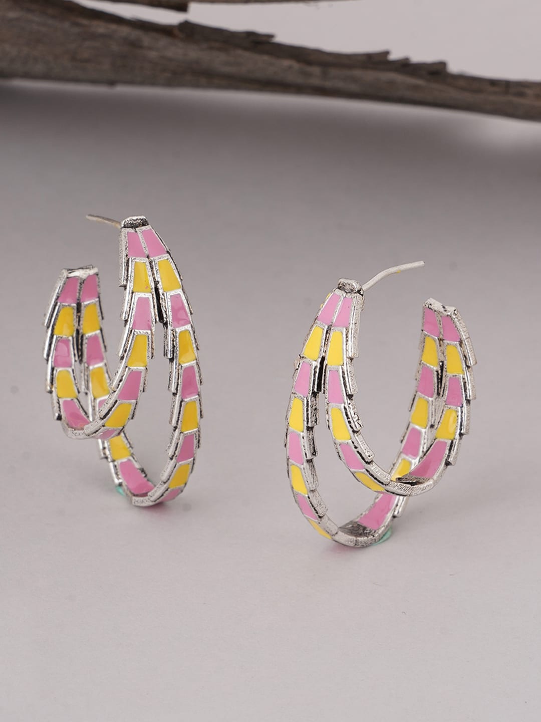 

Voylla Silver-Toned & Yellow Fashion Trendy Hoops Earrings