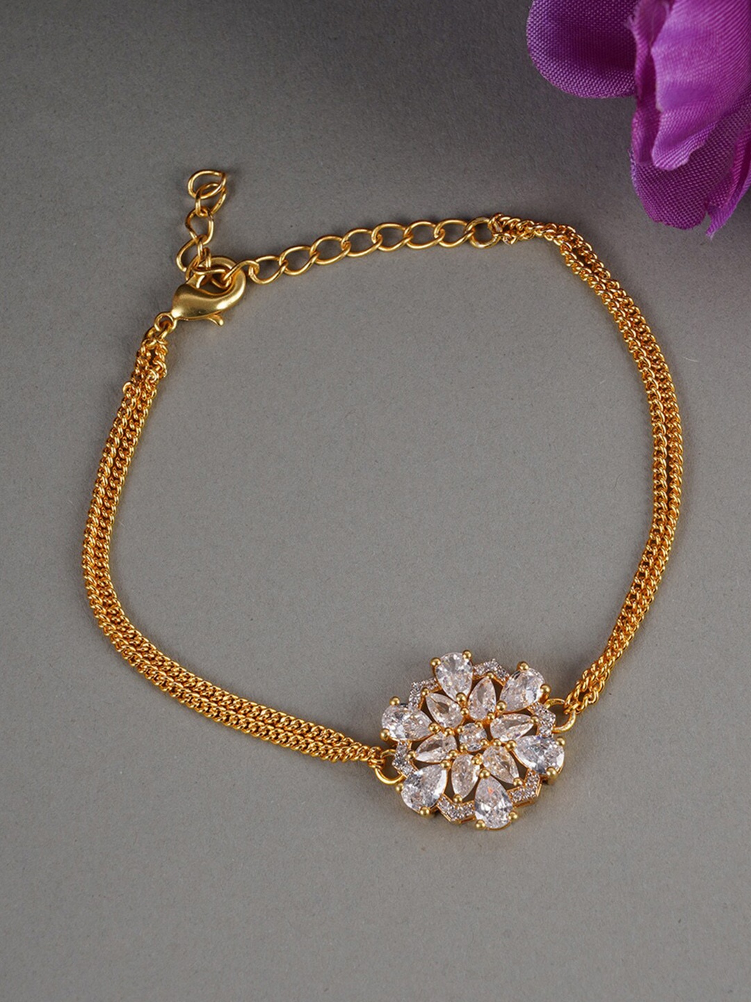 

Voylla Women White American Diamond CZ Mangalsutra Bracelet, Gold