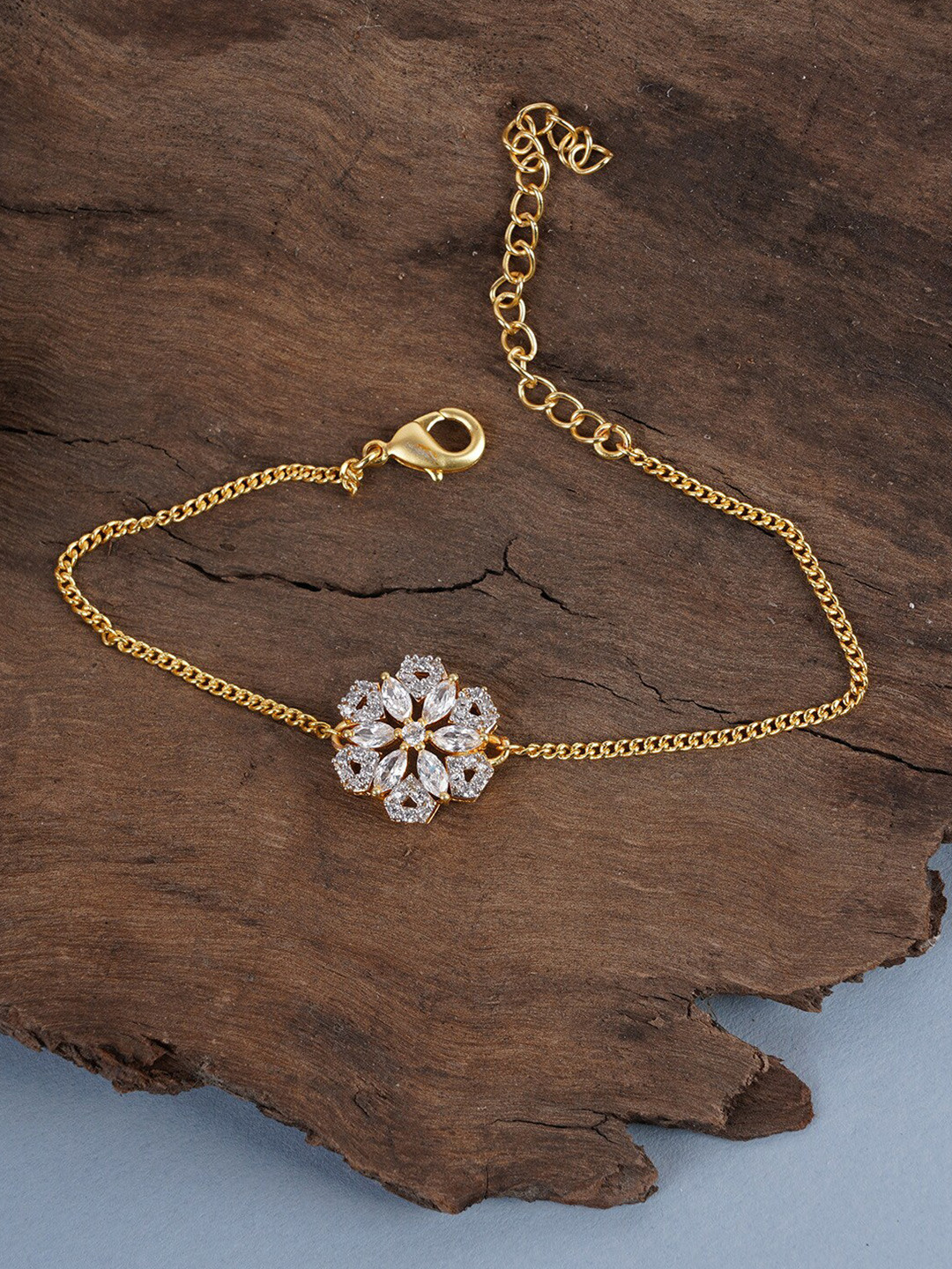 

Voylla Women Silver Gold-Plated American Diamond CZ Mangalsutra Bracelet