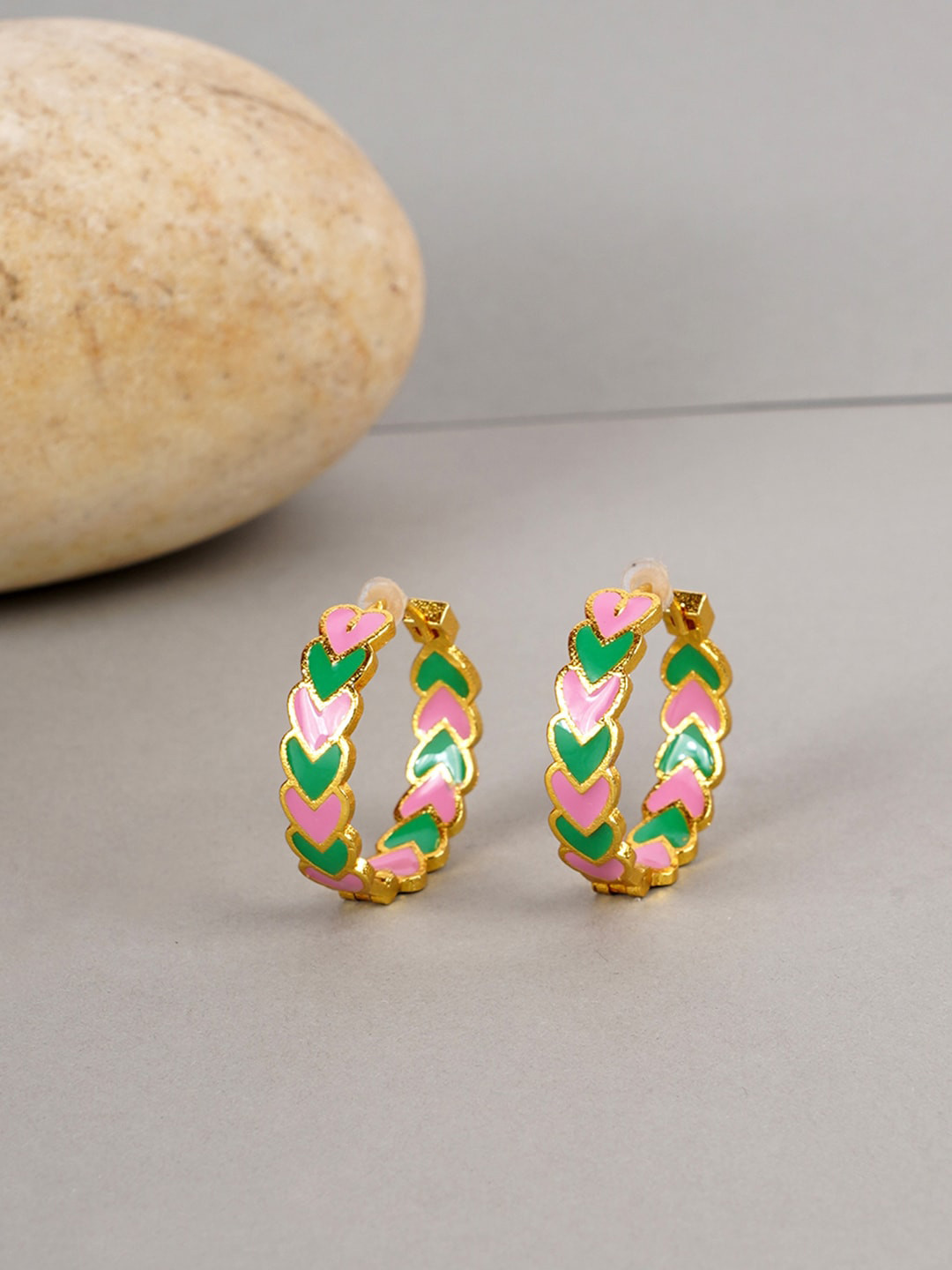 

Voylla Gold-Toned & Green Circular Hoop Earrings