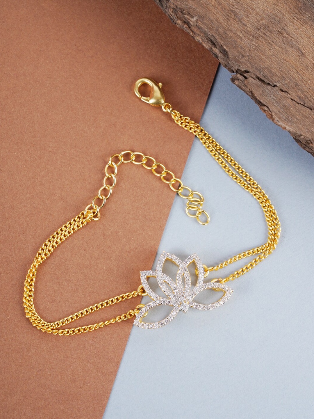 

Voylla Women Gold-Plated & Silver-Toned Brass Enamelled Link Bracelet