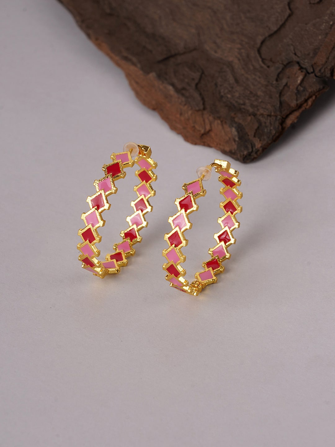 

Voylla Gold-Toned & Red Fashion Trendy Hoops Earrings
