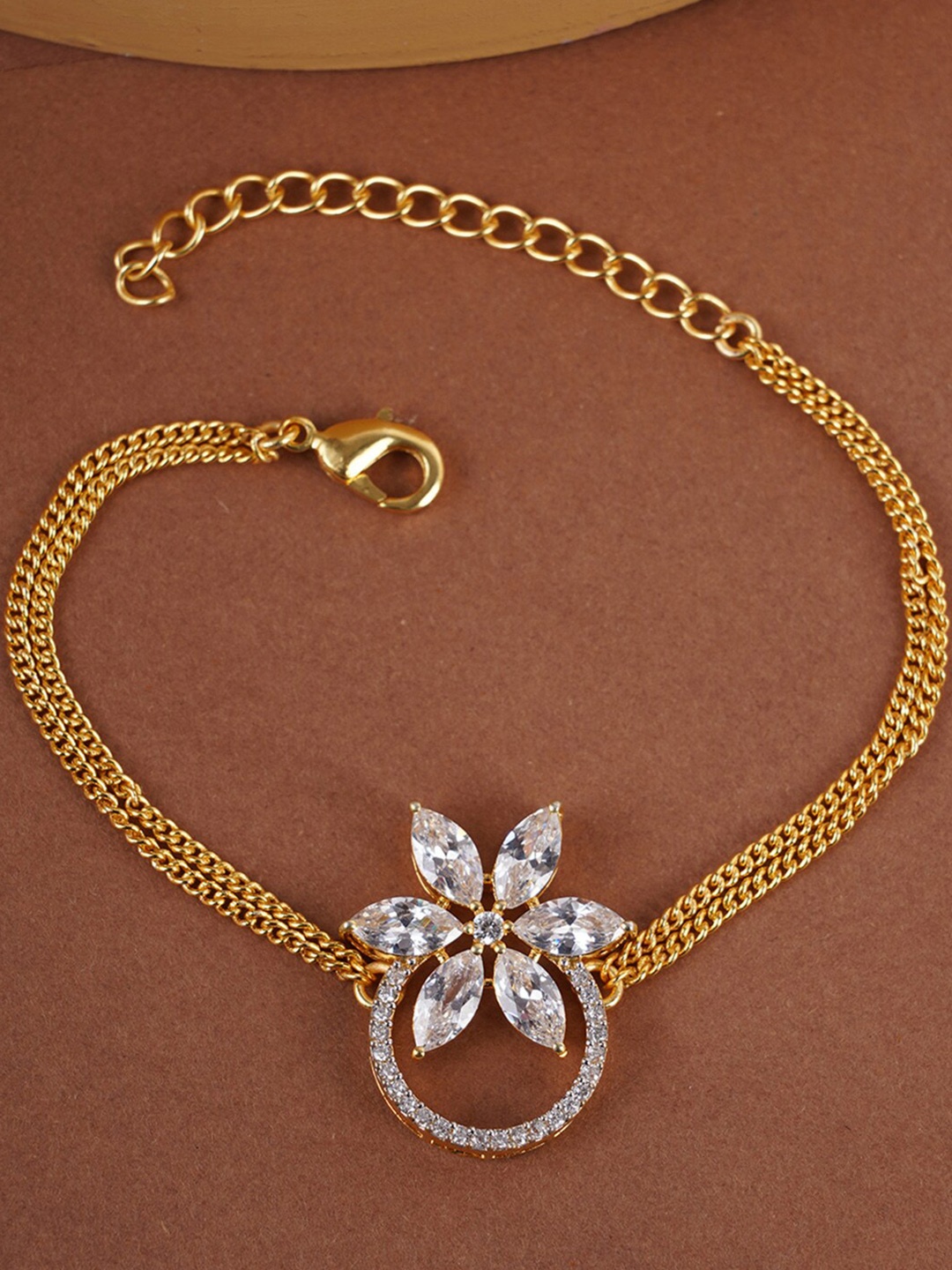 

Voylla Women White & Gold-Plated Cubic Zirconia Link Bracelet