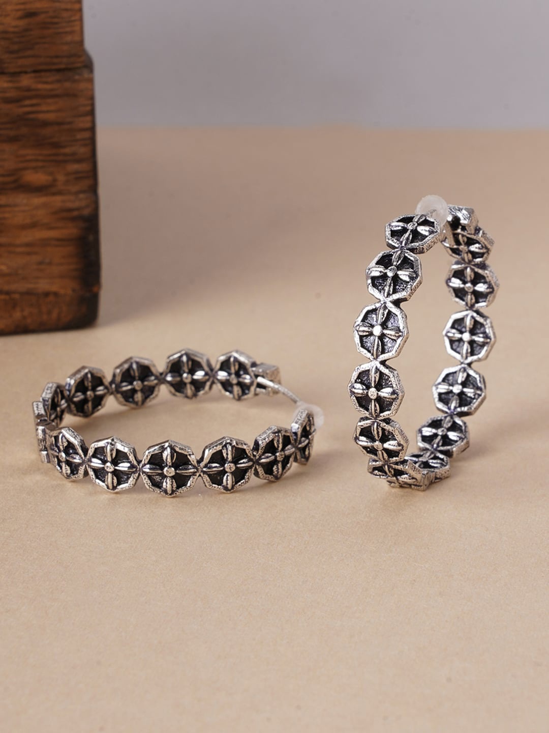 

Voylla Silver-Plated Circular Hoop Earrings