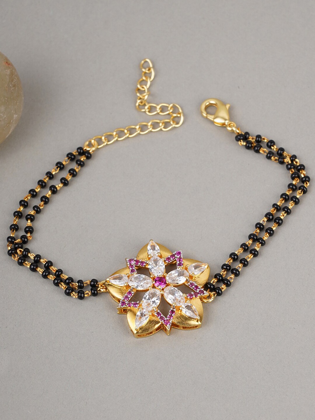 

Voylla Women Gold-Plated Black & White American Diamond CZ Mangalsutra Bracelet