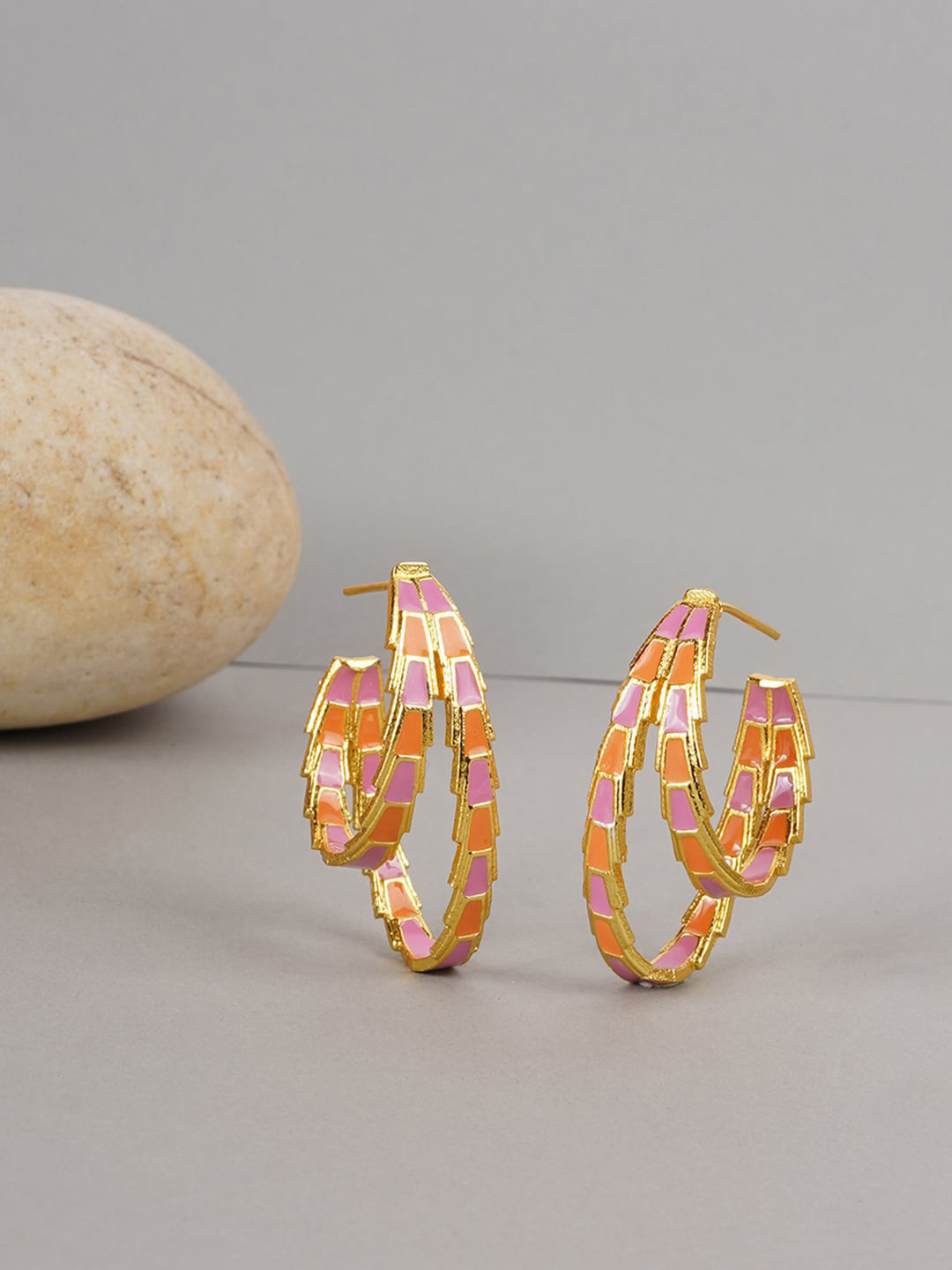 

Voylla Gold-Plated & Purple Circular Half Hoop Earrings
