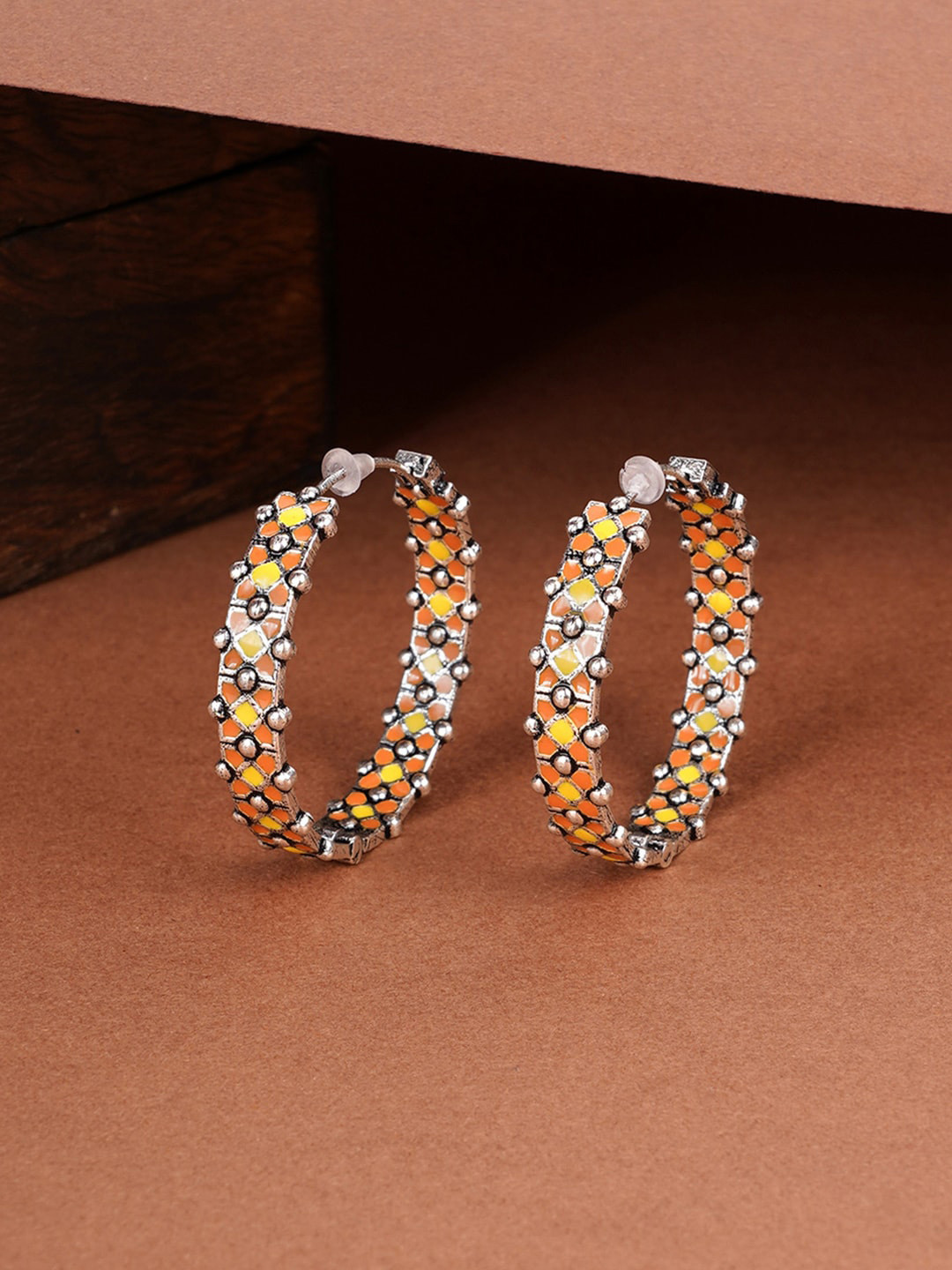 

Voylla Silver-Plated & Yellow Hoop Earrings